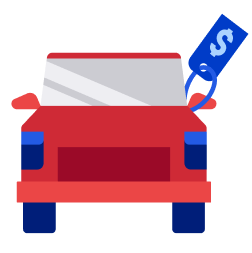 Red car with price tag illustration
