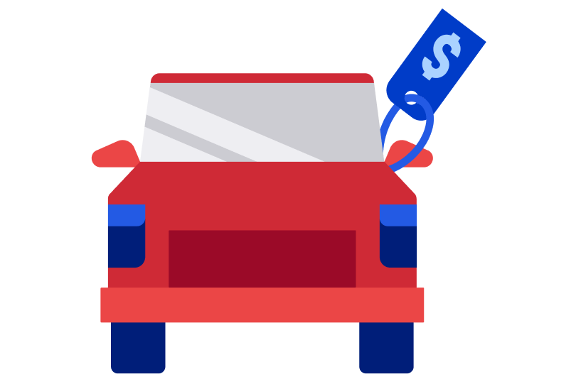 red car with pricetag illustration
