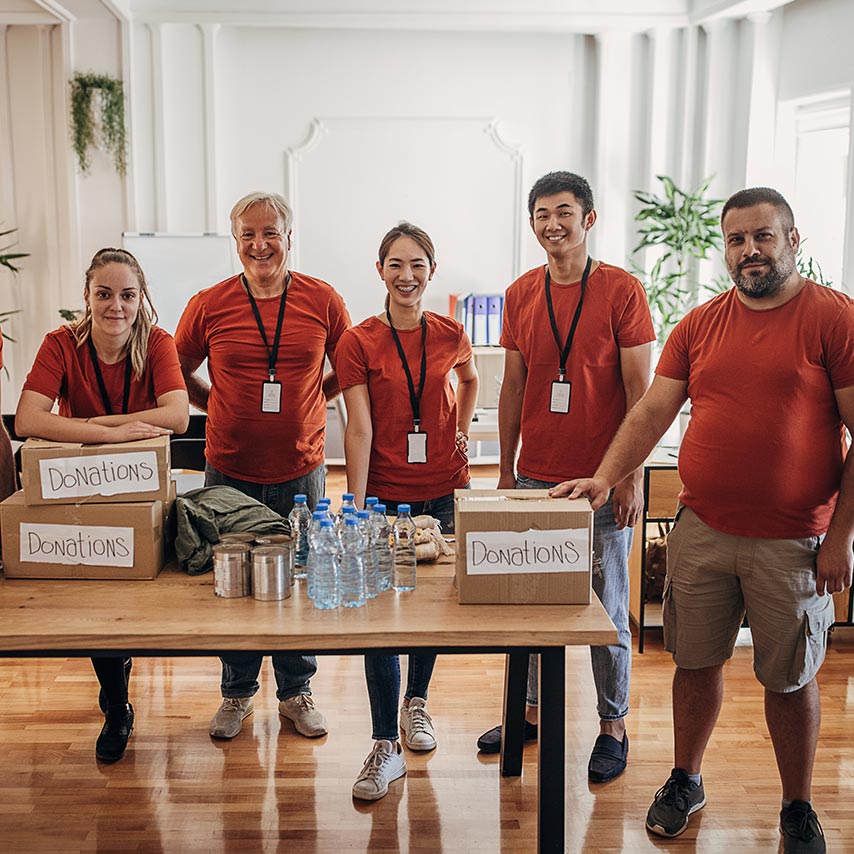 Volunteers at donation center